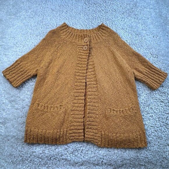 Eileen Fisher Cotton Mustard Yellow Cardigan Sweate Small Petite - Picture 1 of 7